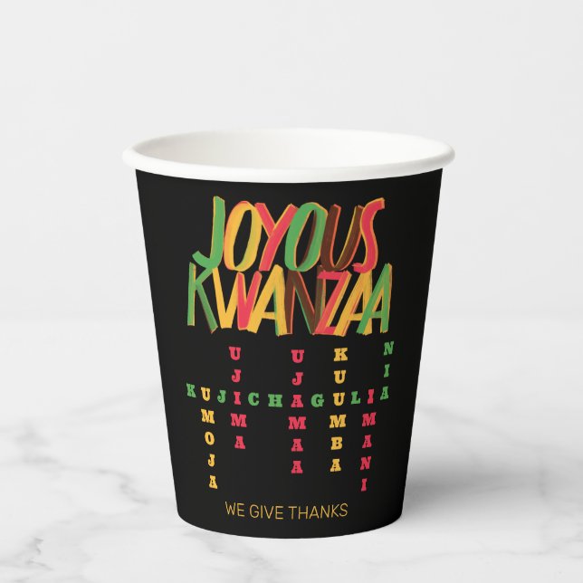 Gobelets En Papier Joyeux KWANZAA Principes mot-clé (Recto)