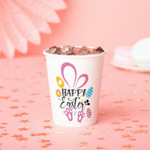 Gobelets En Papier Joyeux lapin mignon de Pâques avec oeufs de Pâques