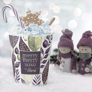 Gobelets En Papier Joyeux Motif de Noël vert violet #21 ID1009