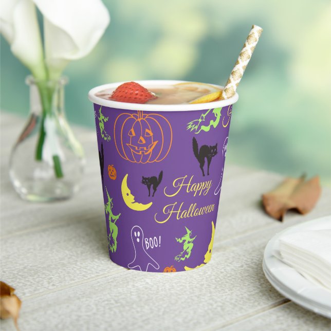 Gobelets En Papier Joyeux Motif d'Halloween violet (Insitu)
