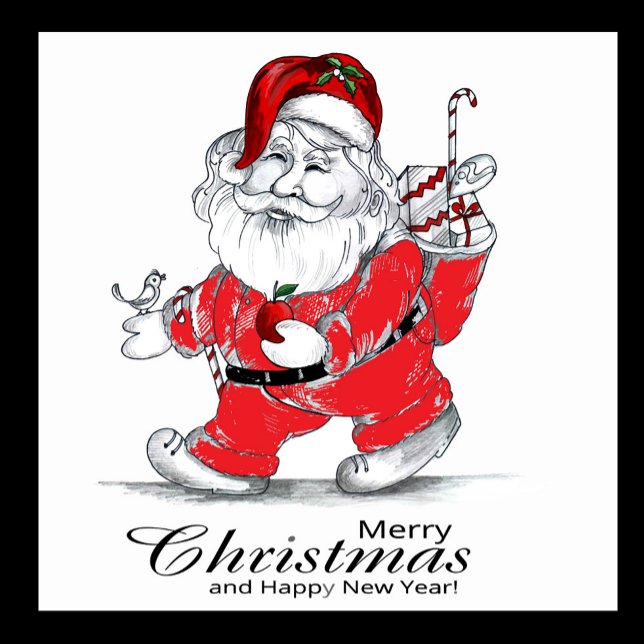 Gobelets En Papier Joyeux Noël (Illustration of Santa Claus with a red hat and suit, with a Merry Christmas message.)