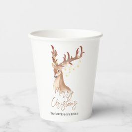 Gobelets En Papier Joyeux Noël Aquarelle Brown Cerf Élégant Chic