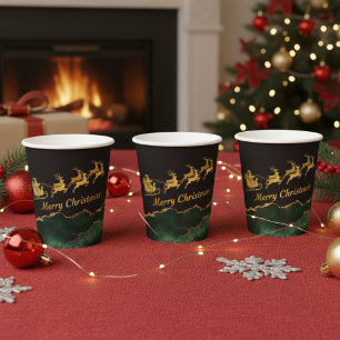 Gobelets En Papier Joyeux Noël au Saint-Nicolas au Vert Élégant en Or