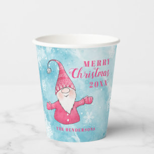 Gobelets En Papier Joyeux Noël bleu et rose personnalisé