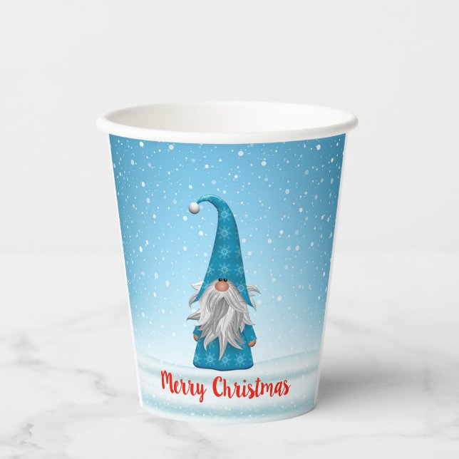 Gobelets En Papier Joyeux Noël bleu Gnome (Recto)