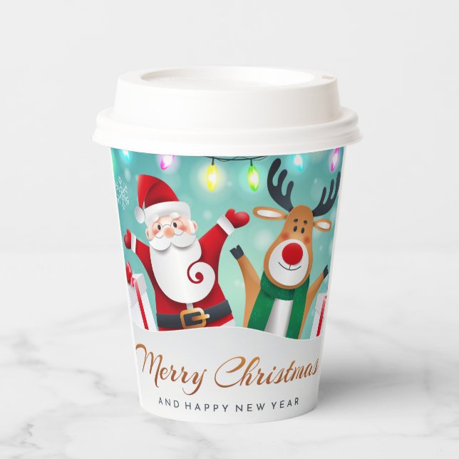 Gobelets En Papier Joyeux Noël Bonne année Père Noël mignonne (Recto)
