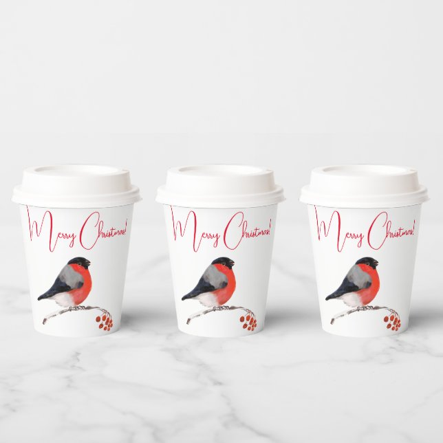 Gobelets En Papier Joyeux Noël, Bullfinch en hiver (Multi)