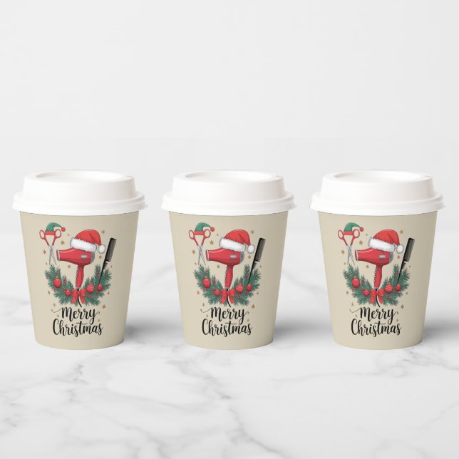 Gobelets En Papier Joyeux Noël coiffeur coiffeur Xmas coiffure (Multi)