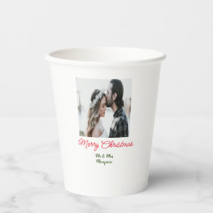 Gobelets En Papier Joyeux Noël couple photo ajouter nom heureux vacan
