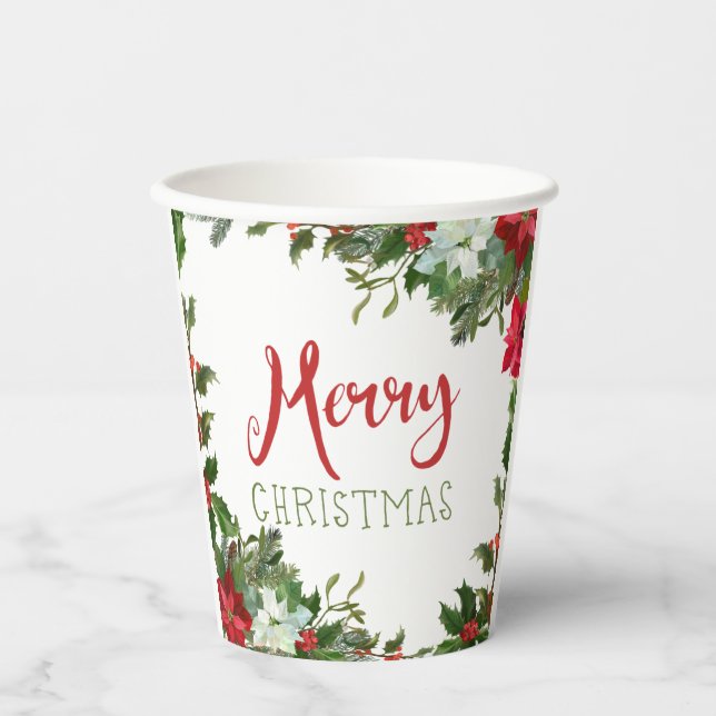 Gobelets En Papier Joyeux Noël de verdure (Recto)