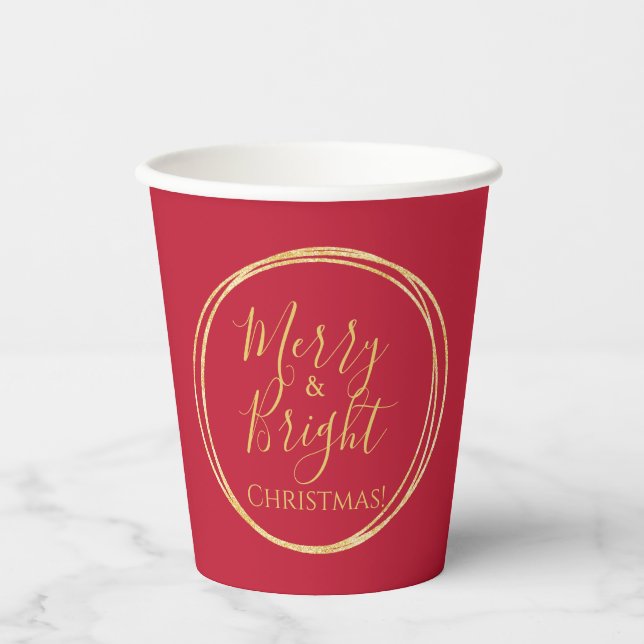 Gobelets En Papier Joyeux Noël et or rouge vif (Recto)