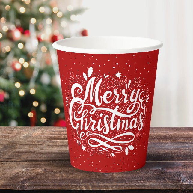 Gobelets En Papier Joyeux Noël Festive Classique Rouge et Blanc (Merry Christmas Festive Classic Red and White Paper Cups)