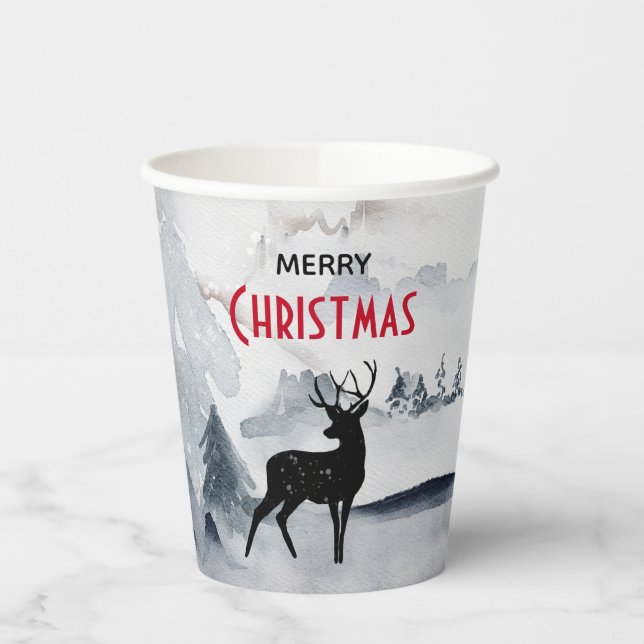 Gobelets En Papier Joyeux Noël Majestic Deer Aquarelle (Gauche)
