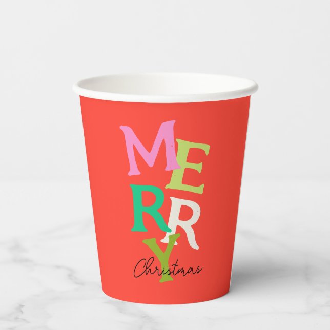 Gobelets En Papier Joyeux Noël Moderne Lumineux Férié (Verso)