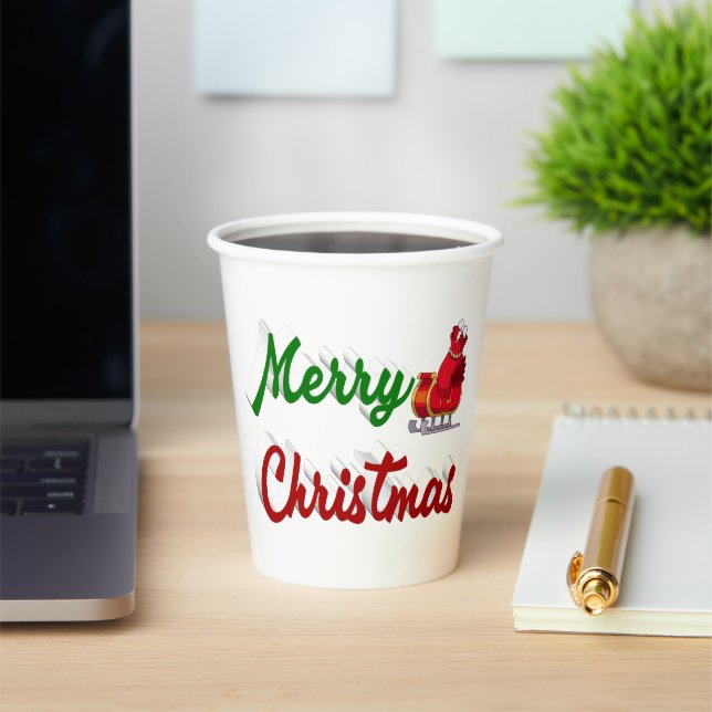 Gobelets En Papier Joyeux Noël Père Noël Sleigh rouge vert script (Insitu)