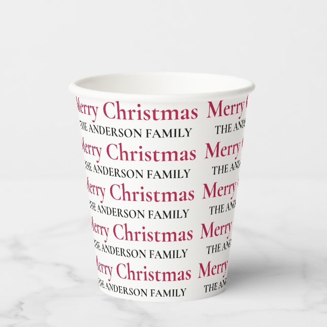 Gobelets En Papier Joyeux Noël personnalisé Nom de famille (Recto)