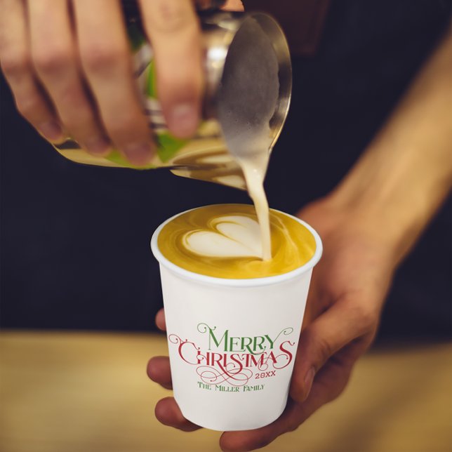 Gobelets En Papier Joyeux Noël Red Green Festive Retro Typographie (Créateur téléchargé)