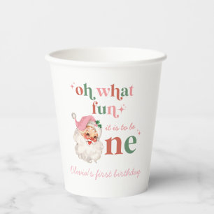 Gobelets En Papier Joyeux Noël Rose Père Noël Premier Anniversaire
