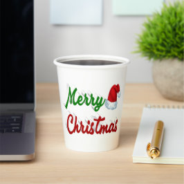 Gobelets En Papier Joyeux Noël Santa Chapeau rouge vert script