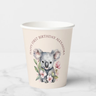 Gobelets En Papier Joyeux premier anniversaire aquarelle Koala