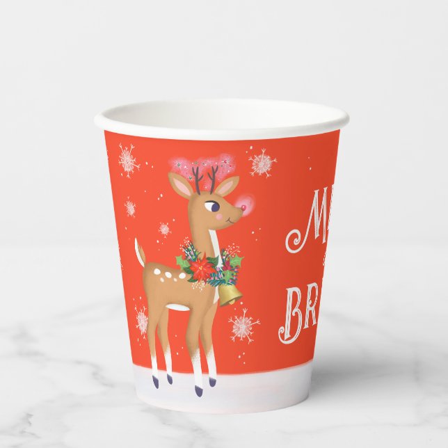 Gobelets En Papier Joyeux Rudolph Reindeer Rouge (Recto)