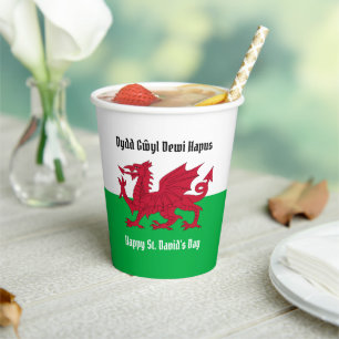 Gobelets En Papier Joyeux St. David's Day Red Dragon Gallois Drapeau