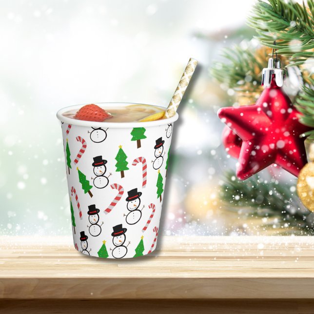 Gobelets En Papier Joyful Snowman Candy Cane Sips | Christmas (Créateur téléchargé)