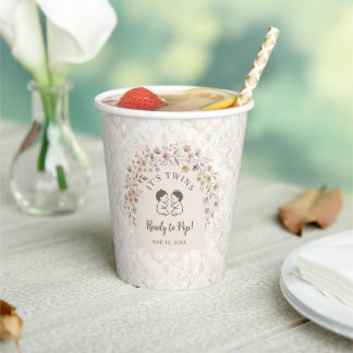Gobelets En Papier Jumelles Capricieuses Baby Shower Floral Pastel LP
