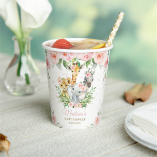 Gobelets En Papier Jungle Animaux rose Baby shower Floral Anniversair