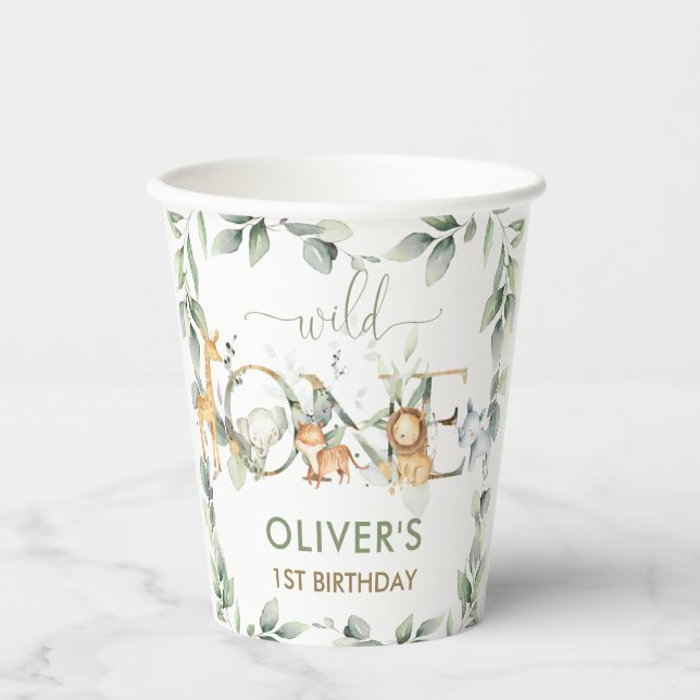 Gobelets En Papier Jungle Animaux Végétation Sauvage Un 1er anniversa (Recto)