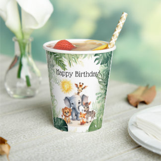 Gobelets En Papier Jungle fête animaux mignons enfants bébé anniversa