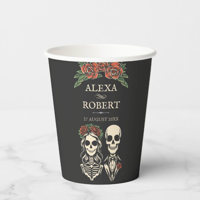 Gobelets En Papier Jusqu'à la mort nous séparons rose squelette maria (Verso)
