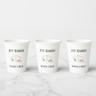 Gobelets En Papier Just Married with Bride & Groom Names Wedding Date