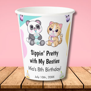 Gobelets En Papier Kawaii Panda et Tigre Bubble Tea Anniversaire Enfa