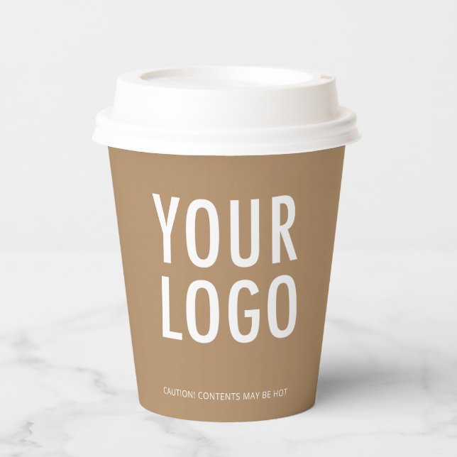 Gobelets En Papier Khaki Paper Cups with Lids Custom Company Logo 8oz (Recto)