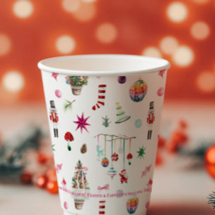 Gobelets En Papier Kitsch Noël Monogramme de fête de vacances rétro