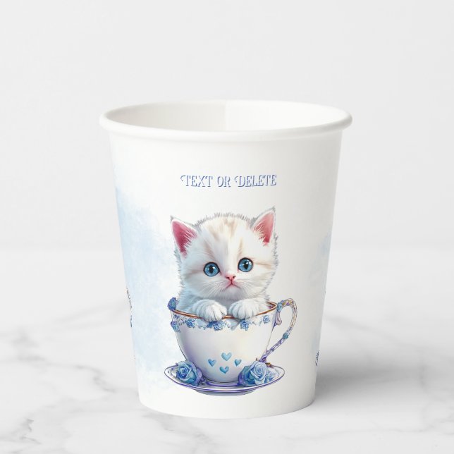 Gobelets En Papier Kitten en Coupe Bleu Fleurs Coupes Papier (Gauche)