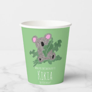 Gobelets En Papier Koala Main dessinée animal vert fête d'anniversair