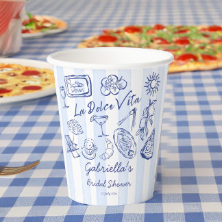 Gobelets En Papier La dolce vita blue stripes Italian bridal shower