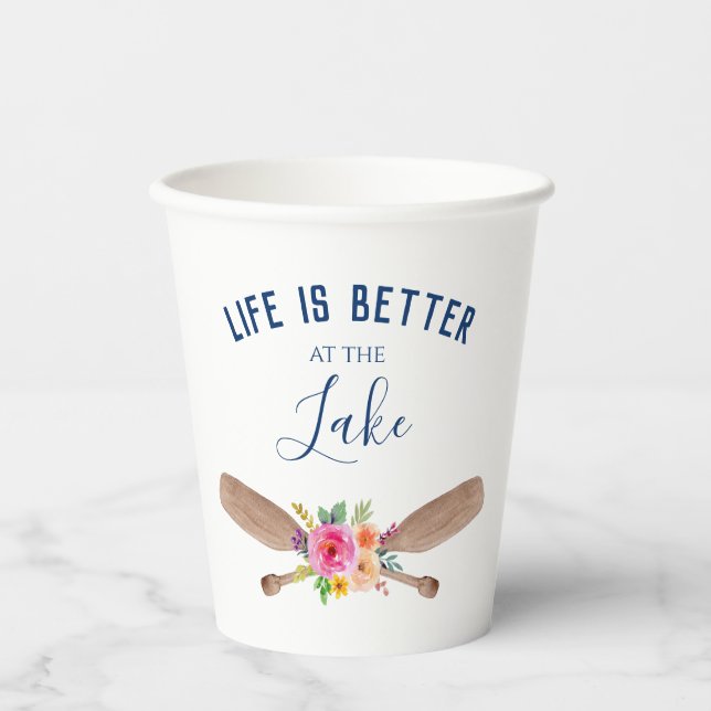 Gobelets En Papier La Vie Est Meilleure Au Lake Rustic Chic (Recto)