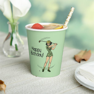 Gobelets En Papier Lady Golfer Green En tout temps Texte