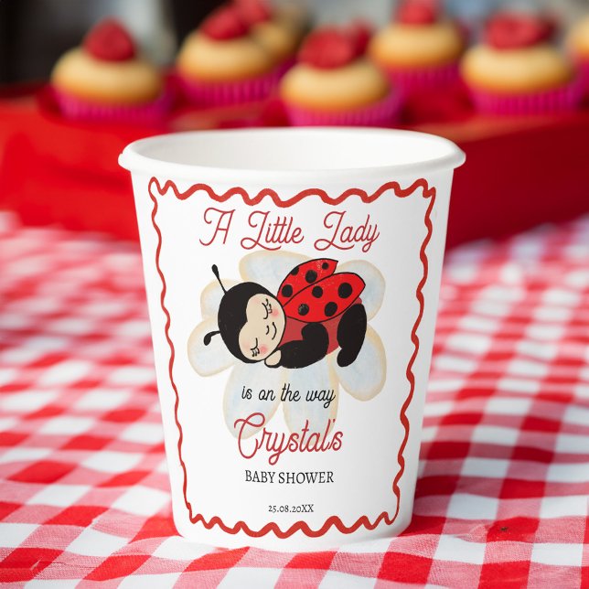 Gobelets En Papier Ladybug baby shower mignon bug sommeil sur une mar (Ladybug baby shower cute sleeping bug on a daisy monogrammed customized paper cups table decor)