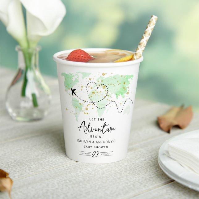 Gobelets En Papier "Laissons Commencer L'Aventure !" Baby shower Cart (Insitu)