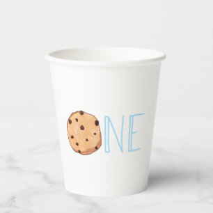 Gobelets En Papier Lait et biscuits Bleu Premier anniversaire Un