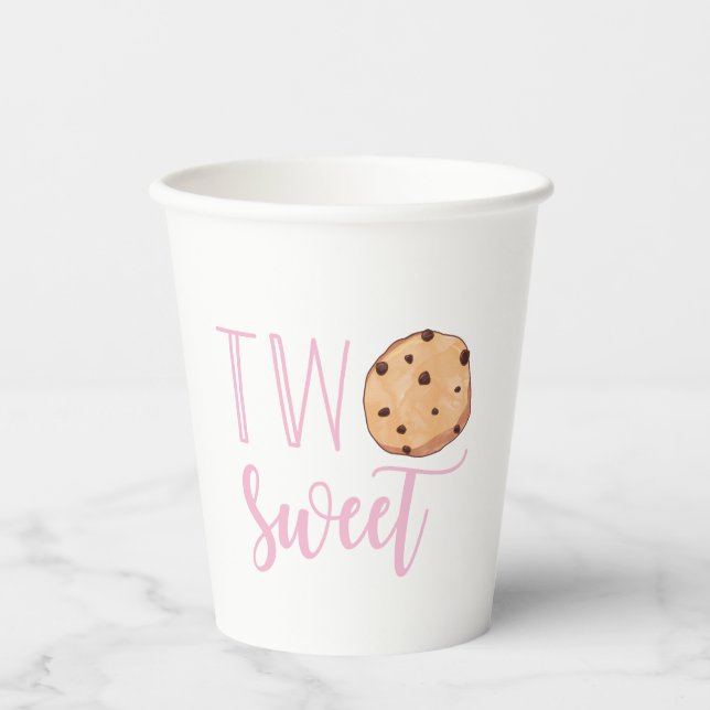 Gobelets En Papier Lait et biscuits rose 2e anniversaire deux sucrés (Recto)