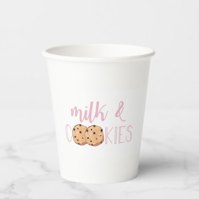 Gobelets En Papier Lait et biscuits Roses Coupes de papier d'annivers (Recto)