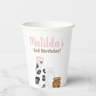 Gobelets En Papier Lait et cookies vache imprimer rose fête d'anniver