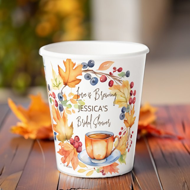 Gobelets En Papier L'amour brasse l'automne nuptiale douche vaisselle (Love is brewing fall bridal shower tableware paper cups)