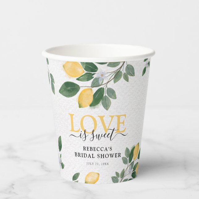 Gobelets En Papier 'L'amour est doux' Citron & Verdure Enterrement de (Recto)