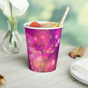 Gobelets En Papier Lampes Mandala Diwali Purple Gold